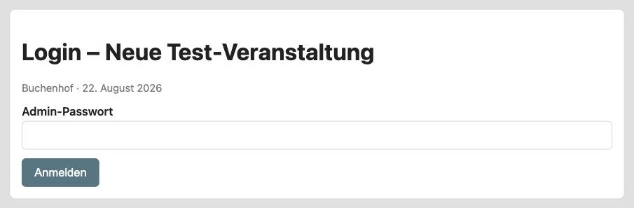 Login-Seite einer Veranstaltung mit Feld für das Admin-Passwort