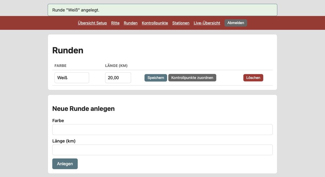 Liste der Runden mit Button Kontrollpunkte zuordnen