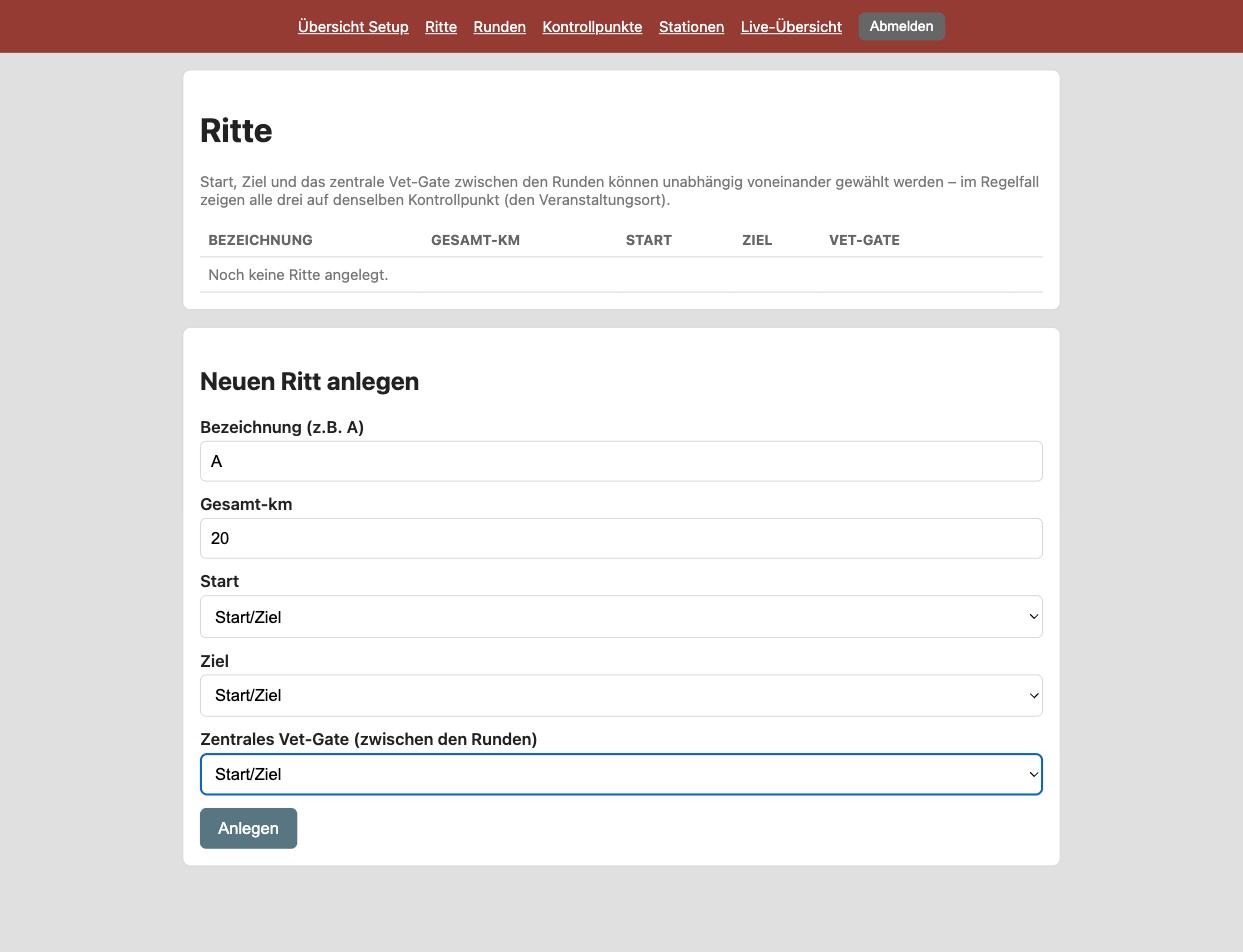 Ausgefülltes Formular zum Anlegen eines Ritts