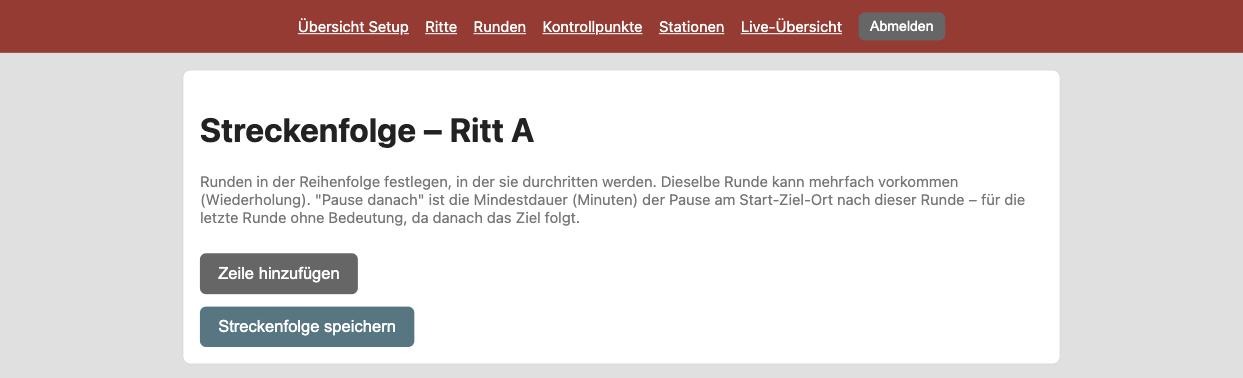 Formular zum Festlegen der Streckenfolge