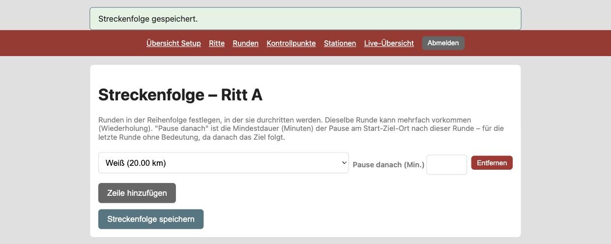 Gespeicherte Streckenfolge mit Pausen und Ziel