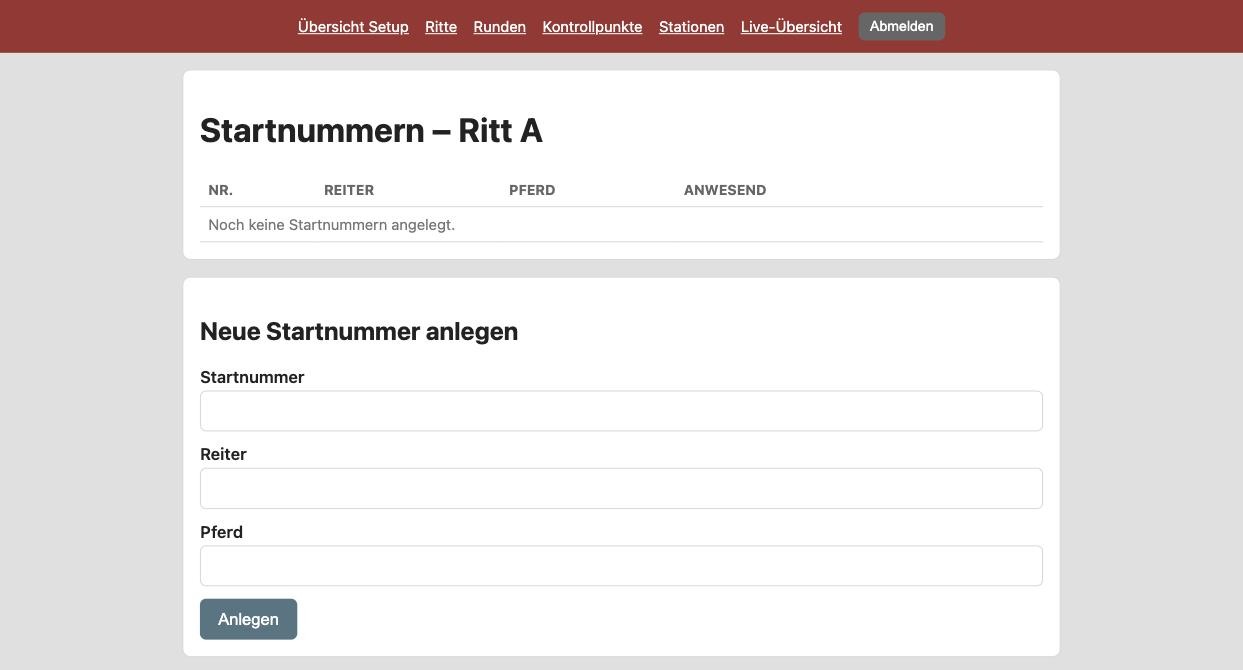 Formular zum Anlegen einer Startnummer